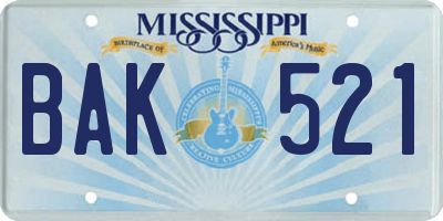 MS license plate BAK521