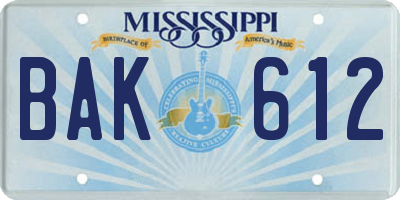 MS license plate BAK612