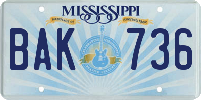 MS license plate BAK736