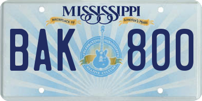MS license plate BAK800
