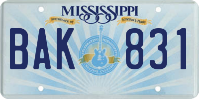 MS license plate BAK831