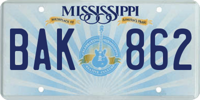MS license plate BAK862