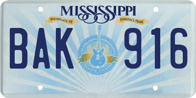 MS license plate BAK916