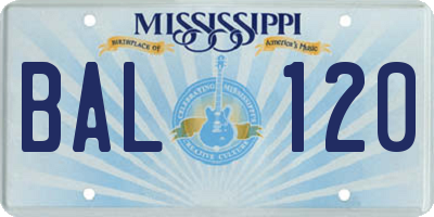 MS license plate BAL120