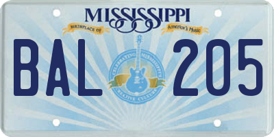 MS license plate BAL205
