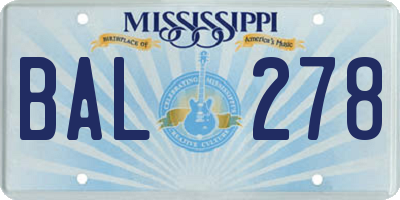 MS license plate BAL278