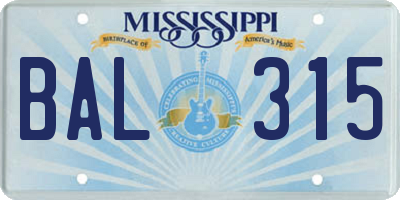 MS license plate BAL315
