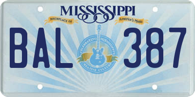 MS license plate BAL387