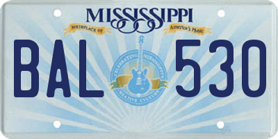 MS license plate BAL530