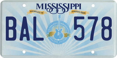 MS license plate BAL578