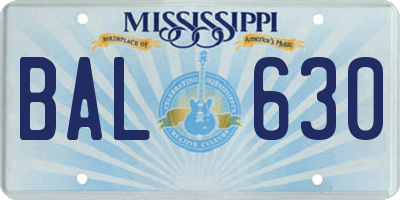 MS license plate BAL630
