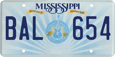 MS license plate BAL654