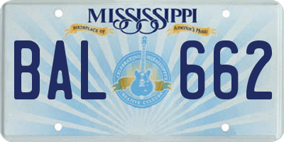 MS license plate BAL662