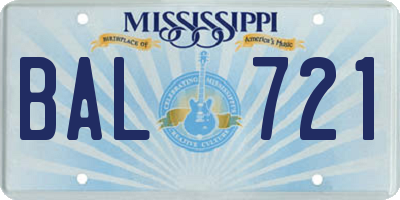 MS license plate BAL721