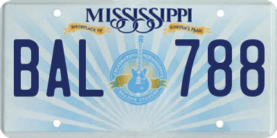 MS license plate BAL788