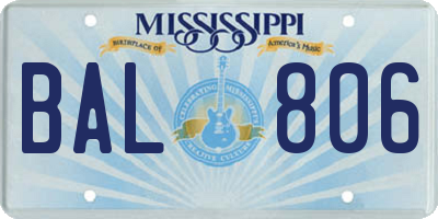 MS license plate BAL806