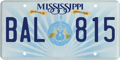 MS license plate BAL815
