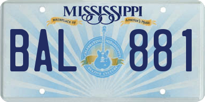 MS license plate BAL881