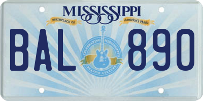MS license plate BAL890