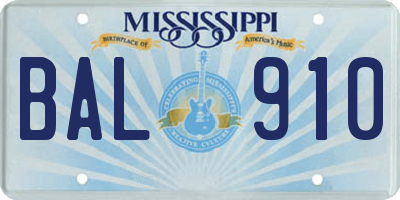 MS license plate BAL910