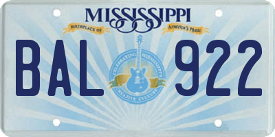 MS license plate BAL922