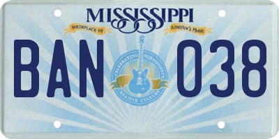 MS license plate BAN038