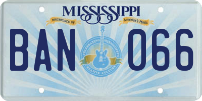 MS license plate BAN066
