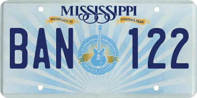 MS license plate BAN122