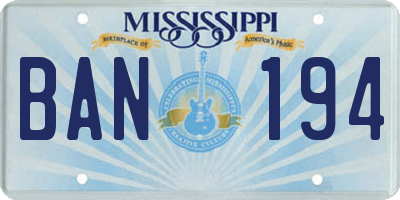 MS license plate BAN194