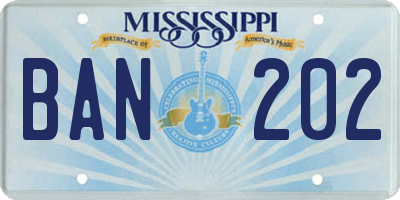 MS license plate BAN202