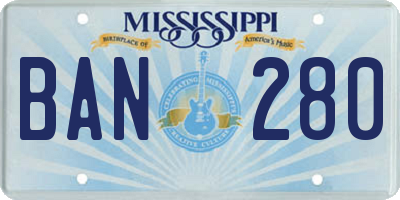 MS license plate BAN280