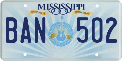 MS license plate BAN502