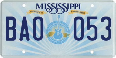 MS license plate BAO053
