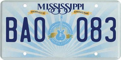 MS license plate BAO083
