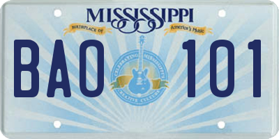 MS license plate BAO101