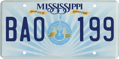 MS license plate BAO199