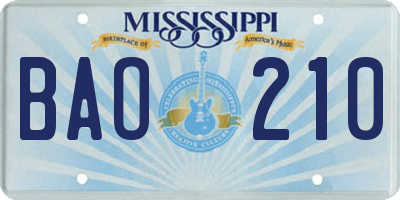 MS license plate BAO210