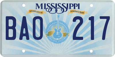 MS license plate BAO217
