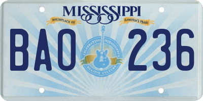MS license plate BAO236