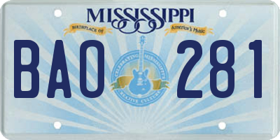MS license plate BAO281