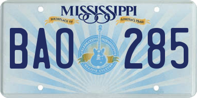 MS license plate BAO285