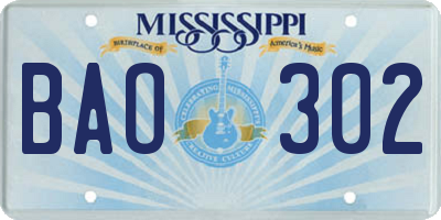 MS license plate BAO302