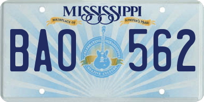 MS license plate BAO562