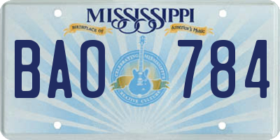 MS license plate BAO784