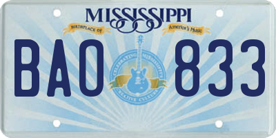 MS license plate BAO833