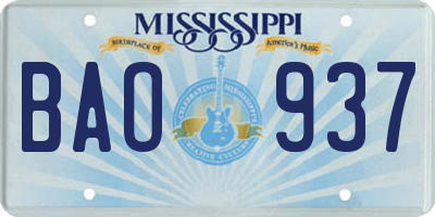 MS license plate BAO937
