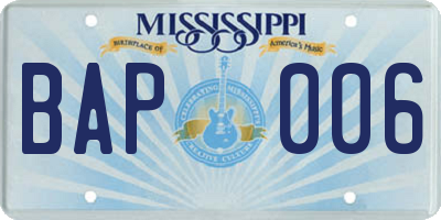 MS license plate BAP006