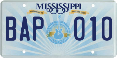 MS license plate BAP010