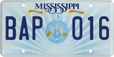 MS license plate BAP016