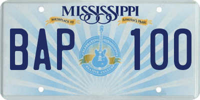 MS license plate BAP100